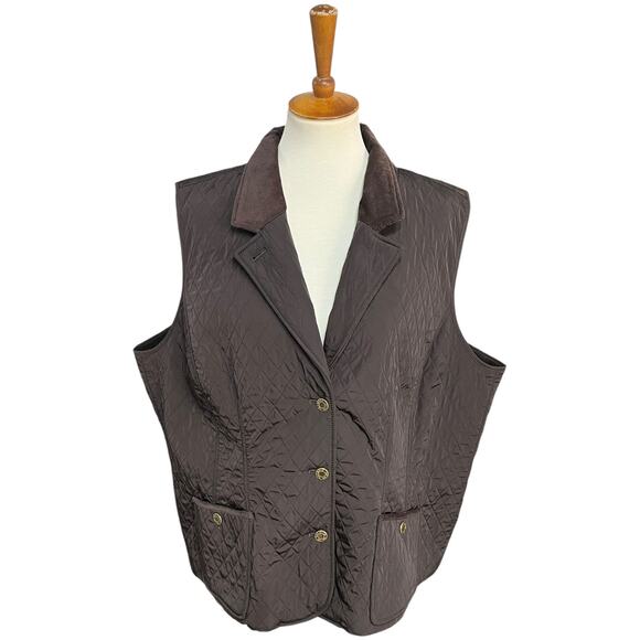 NWT Talbots Chocolate Brown Corduroy Collar Vest Size 3X - Picture 1 of 8